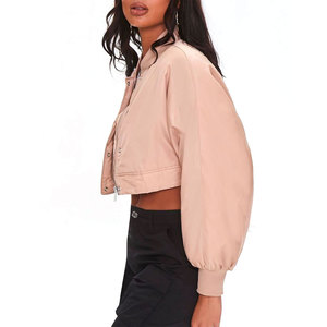 Top corto personalizado OEM para mujer, chaqueta con logotipo bordado, pantalón corto largo para invierno, ropa para exteriores, patrón sólido, cuello levantado, acabado - Product Image 2