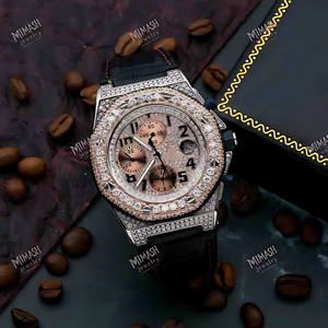 Nuevo reloj antiguo de moda de negocios con moissanita helada diamante estilo Hip Hop lujoso tono rosa 41mm vidrio 20mm cinturón de goma negro - Product Image 1