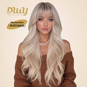 Astraea- DWY 28-Inch MiraScalp Pink Blonde Long Wave Synthetic <b>Wig</b> for Women Free Parting with Transparent Lace" - Product Image 1