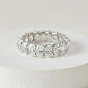 Anillo de Eternidad con Moissanita Real de Corte Ovalado de 3x4 mm, Anillo de Boda de Diamantes Completos para Mujer, Joyería de Moda de Lujo, Plata de Ley 925 Pura - Product Image 1