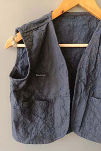 Chaleco corto de algodón sin mangas acolchado Vintage para mujer, prendas de vestir exteriores de retazos con bolsillos, temporada de primavera personalizable - Product Image 3