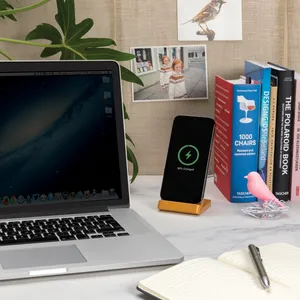 Eco-Friendly 5W <b>Wireless</b> <b>Charging</b> <b>Stand</b> Bamboo Desk Organizer for Gadgets - Product Image 2