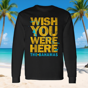 Camiseta de manga larga con mapa de Bahamas para vacaciones en crucero, te querríamos tener aquí - para escapadas bahamenses para hombres y mujeres - Product Image 3