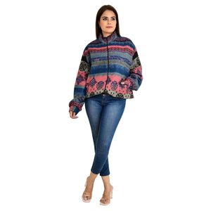 เสื้อคลุมซิปผ้าขนสัตว์ผสมขนจามรีแบบกิโมโน สวมใส่สบายและอบอุ่นสำหรับฤดูใบไม้ร่วง-ฤดูหนาว ลายกราฟิกแอซเท็กน่ารัก - Product Image 3