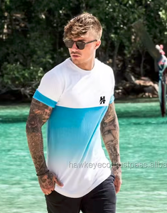 Camisetas de Verano 2025 para Hombre, Dos Tonos, Degradado, Dobladillo Curvo, Cuello Redondo, Alta Calidad, 100% Poliéster, Unisex - Product Image 5