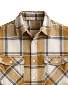 Chemise à carreaux personnalisée pour homme, manches longues, boutonnée, style décontracté en flanelle, couleur camel, marron, gris, fabricant sur mesure, vente en gros - Product Image 5