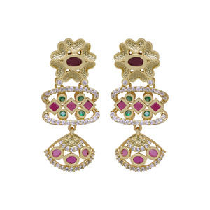 Boucles d'oreilles pendantes plaquées or AD traditionnelles bijoux de mode élégants avec perle pour l'exportation de bijoux d'imitation de mariage et d'antiquité - Product Image 2