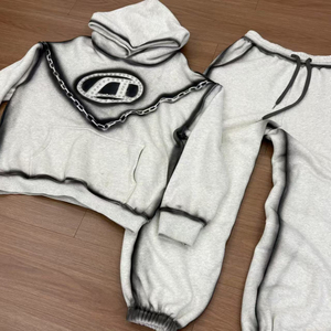 Ensemble de survêtement pour homme vintage délavé à l'acide, jogging délavé au soleil, logo brodé, pantalon évasé, survêtement DTG 100% coton - Product Image 4