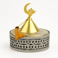 Pot de Date Islamique en Métal Rouge avec Couvercle en Croissant de Lune Boîte Cadeau Ramadan Eid Mubarak Porte-Fruits Secs Décoratif Boîte à Snack Musulman