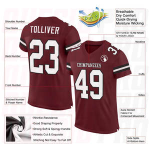 เสื้อฟุตบอลอเมริกันขายส่งแบบกำหนดเองสำหรับผู้ชาย สีแดงเบอร์กันดี ขาว-ดำ เสื้อฟุตบอลอเมริกันสำหรับฤดูร้อน แห้งเร็ว ชุดกีฬา - Product Image 4