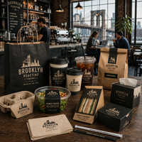 AT PACK Gobelets à café jetables personnalisés, fournitures d'emballage pour café, gobelets en papier, gobelets en PET, sacs à emporter, ensemble de contenants alimentaires