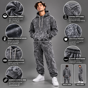 Sweat à capuche personnalisé délavé à l'acide pour homme, en molleton épais avec poche kangourou, style vintage - Product Image 3