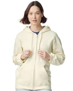 Sweat-shirt à capuche zippé pour femme en molleton ivoire, veste à capuche zippée intégrale, impression de logo personnalisée OEM, vêtements décontractés pour femmes - Product Image 1
