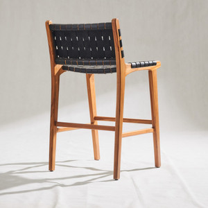 Tabourets de bar en teck massif au design moderne avec sièges en cuir tressé pour une utilisation en intérieur et en extérieur, salon, couleur personnalisée pour les hôtels - Product Image 4