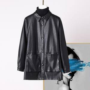 Chaqueta Larga de Cuero PU para Mujer, Estilo Casual Coreano, con un Solo Botón, Impermeable, Cortavientos, con Bolsillos, Color Sólido, Otoño - Product Image 3