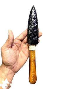 Excellent prix, pointe de flèche en obsidienne noire de 10 pouces, taillée à la main, grande pierre précieuse, pointe de lance, cristal d'obsidienne fait à la main, décoration - Product Image 4