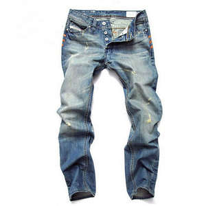 New High Quality Customize Denim Jeans <b>Men</b> Baggy Jeans <b>Men's</b> Heavy Stitching <b>Belt</b> Trousers Distressed Jeans Stonewashed - Product Image 6