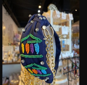 Bandeau Gameday perlé en gros pour femmes Bandeau à paillettes en tissu Girs Accessoires pour cheveux - Product Image 3