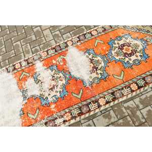 2.8x8.7 ft Vintage <b>Rug</b>, Turkish <b>Runner</b> <b>Rug</b>, Orange Blue Animal Print <b>Rug</b> - Product Image 5