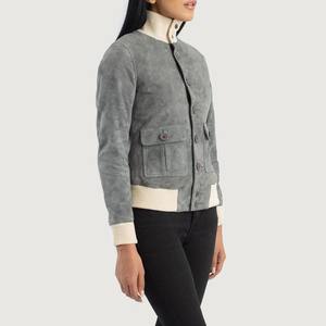 Blouson aviateur en daim gris vintage de haute qualité pour femmes, fermeture éclair, facile à porter, toucher doux, par Bearfit - Product Image 6