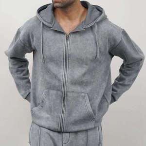 Sudadera con Capucha de Felpa Lavada al Ácido 100% Algodón para Hombre, Bordado Digital, Corte Holgado, Diseño Forrado, Cierre de Cremallera, Cuello con Capucha para Invierno - Product Image 3