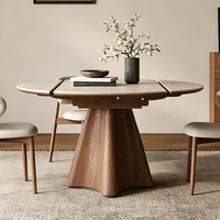 Moderne Apartment-Möbel Massivholz & Steinplatte Ausziehbarer Esstisch-Set mit Holzbeinen Langlebiges 6-Sitzer Wohnmöbel