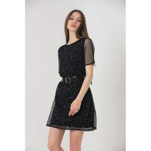 Robe à manches courtes Topshow avec ceinture noire et blanche, robes de cocktail en gros - Product Image 4