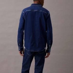 Veste en jean en coton de grande taille pour hommes, style décontracté, chemise en jean à la mode, couleur bleue unie - Product Image 3