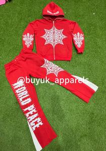 Por encargo Streetwear Sweatsuit Heavyweight 500 GSM Logotipo personalizado Pantalla impresa Full Zip Hoodie Flare Sweatsuit 100% algodón - Product Image 5