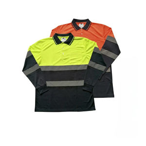 Polos de travail de sécurité réfléchissants à manches longues en polyester de haute qualité pour hommes, logo personnalisable, design respirant, nouvelle vente en gros - Product Image 1
