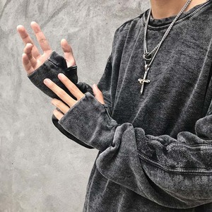 เสื้อกันหนาวผ้าฝ้าย100% วินเทจของผู้ชายผ้าฝรั่งเศสเทอร์รี่แบบกรดดีไซน์ลายนูนมีฮู้ดแบบถักสำหรับฤดูหนาว - Product Image 6