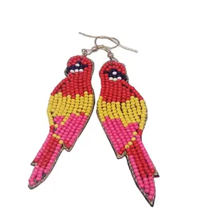 鸟形串珠刺绣耳环时尚珠宝种子珠手工刺绣耳环