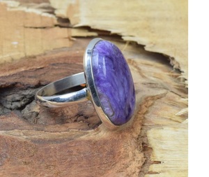 แหวนรูปไข่ชาร์โรต์สีม่วง925อัญมณีธรรมชาติเครื่องประดับแฮนด์เมดของขวัญคริสต์มาสสำหรับผู้หญิง - Product Image 3