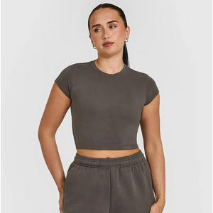 T-shirt pour femmes en gros personnalisé taupe profond 100% coton doux léger respirant élégant concepteur coupe décontractée t-shirt d'entraînement de gymnastique - Product Image 3