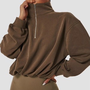 <b>Women</b> High Neck <b>Zip</b> Up Yoga Sweatshirt Pullover Long Sleeve Fitness Hoodie Loose Fit Workout <b>Top</b> - Product Image 1
