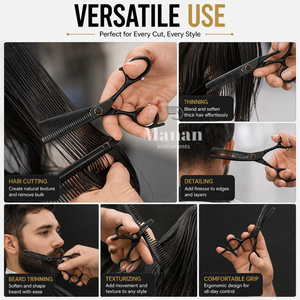 Ciseaux de coiffure de luxe pour effiler les cheveux, 6,5 pouces, ciseaux texturisants en acier inoxydable, outil de barbier, logo personnalisé, pour droitiers, 32 dents - Product Image 6