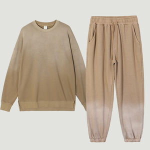 Survêtement jogging deux pièces pour homme, coupe classique, délavé à l'acide, en polaire polyester/coton, avec logo personnalisé, modèle vierge, vente en gros - Product Image 3