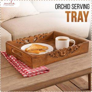 Plateau décoratif traditionnel en bois d'orchidée avec poignées, pour comptoir de cuisine, table basse, décoration de table à manger, salon, vaisselle de mariage - Product Image 2