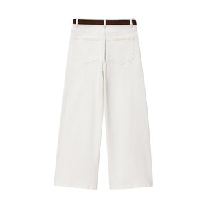 Cinturón de mezclilla recto de cintura alta Simple lavado tejido sólido blanco Casual verano a prueba de viento transpirable para moda - Product Image 2