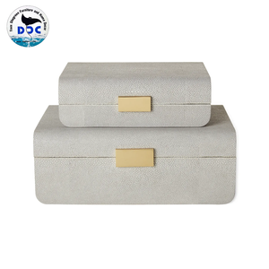 DPC Luxury Design Faux Shagreen Jewelry Boxes Classic Storage Case <b>Necklace</b> Ring with Tray Brass Edging Model 0006 - Product Image 1