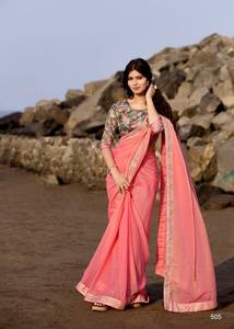 Colección de Saree bordados de seda Malai Premium Catálogo completo disponible a precio mayorista ideal para ropa de fiesta - Product Image 2