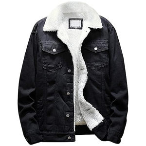 Veste de camionneur Sherpa décontractée pour hommes veste d'hiver en jean doublé de style occidental 100% coton lavable à motif solide veste en jean Hip Hop - Product Image 1