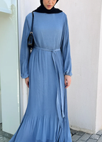 Robe musulmane YKD083 pour femmes, vêtements islamiques, hijabs, robe bleue ample traditionnelle, jupe large et fluide, élégante