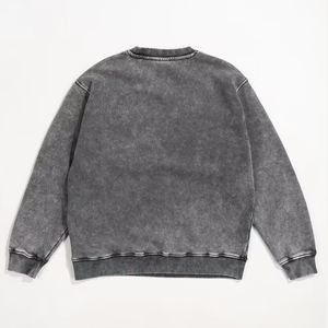 Sweat-shirt en éponge français personnalisé surdimensionné pull à col rond délavé au soleil poids lourd lavage à l'acide ourlet brut à manches longues sweat à capuche pour homme - Product Image 2