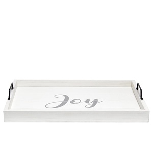 Bandeja BLANCA decorativa navideña de lujo para decoración navideña Diseño Artesanía plateada Acentos de lujo elegantes - Product Image 1