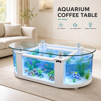 Gros Aquarium Verre Écologique Ultra Blanc Moderne Table Basse Bord Roulé Salon Poisson Tortue
