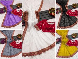 ชุดส่าหรีงานชิคันการีแบบหนักสำหรับงานแต่งงานและงานปาร์ตี้สำหรับเด็กผู้หญิง พร้อมด้วยงานปักดิ้นทองและเลื่อมสวยงาม ชุดส่าหรีแบบดั้งเดิมสำเร็จรูป - Product Image 3