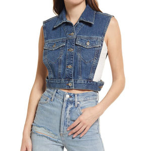 Chaleco vaquero con logotipo personalizado al por mayor para mujer, ropa de calle de Material vaquero Original, ropa exterior transpirable para mujer - Product Image 1