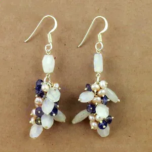 Pendentif/Boucles d'oreilles vintage en cuivre avec perles et pierres précieuses pour femme, cadeau tendance - Product Image 1