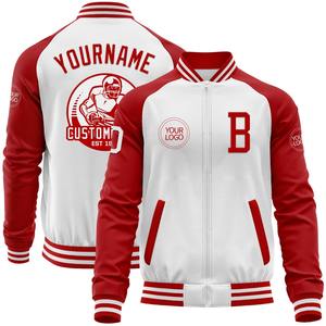 Directo industria venta al por mayor casual invierno personalizado blanco rojo bombardero Varsity Letterman dos tonos chaqueta con cremallera - Product Image 1